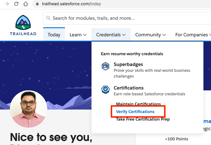 Salesforce Certification Verification Step 1