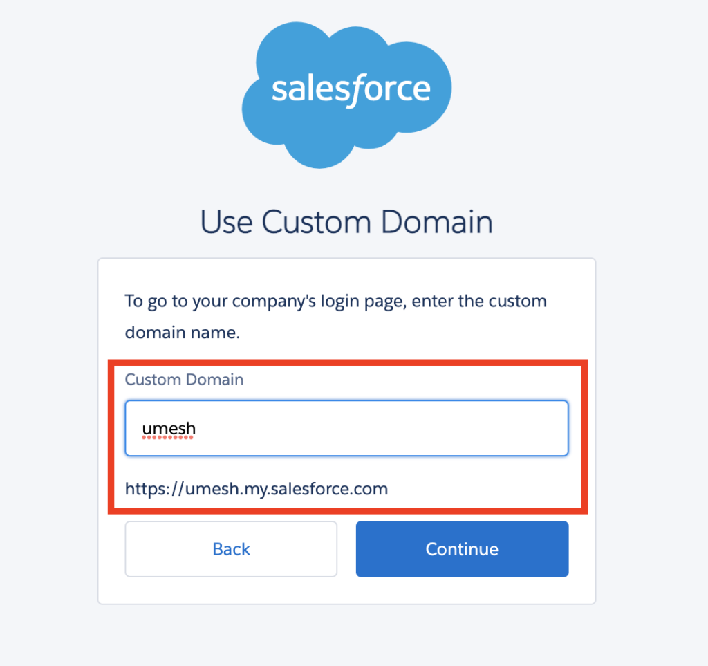 Enter Custom Domain Screen