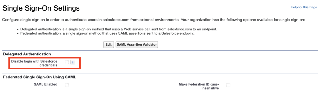 Disable login with Salesforce credentials