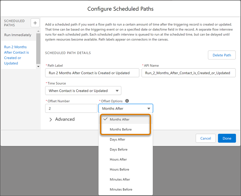 Salesforce Winter ’23 Flow New Features Specify Time Offsets in Months for Scheduled Paths