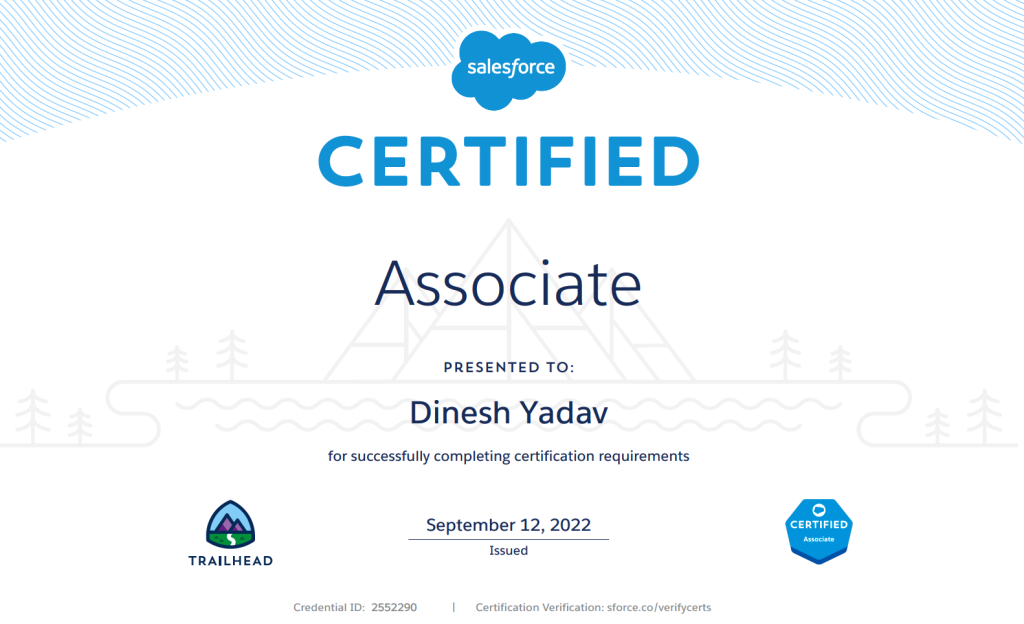Salesforce Certified Associate Certification Certificate