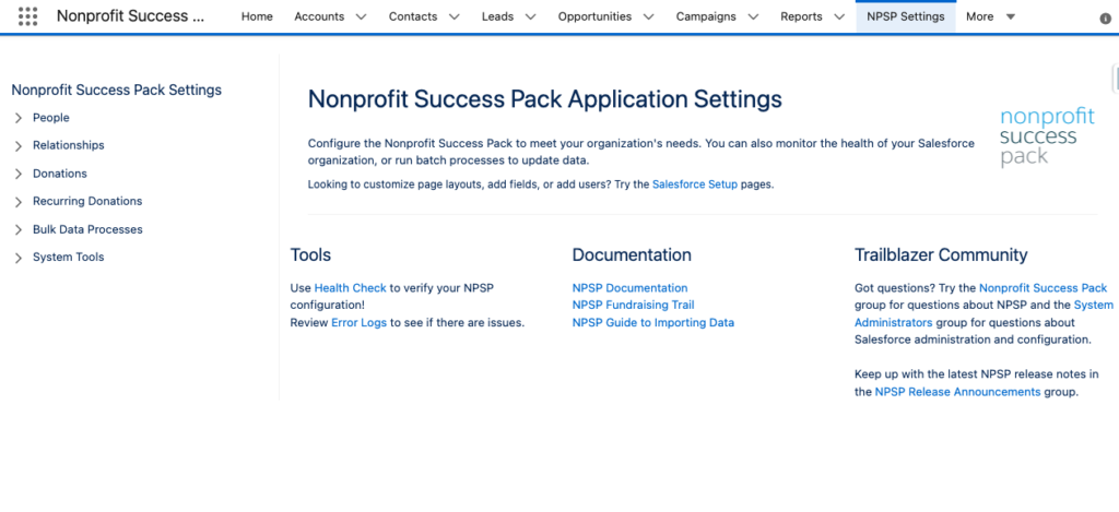 Salesforce Nonprofit Cloud Consultant NPSP Settings